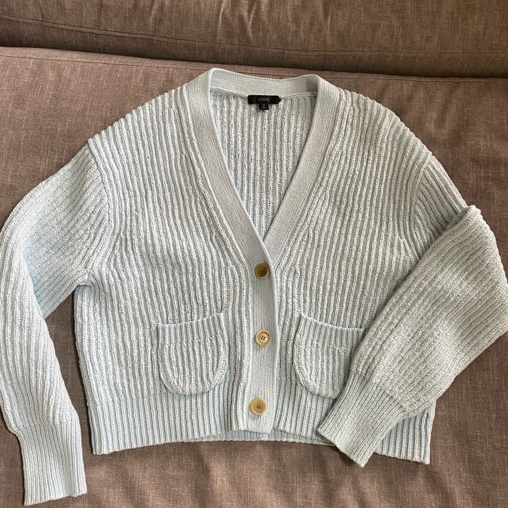 Jcrew womens baby blue cardigan sweater. Like new condition.